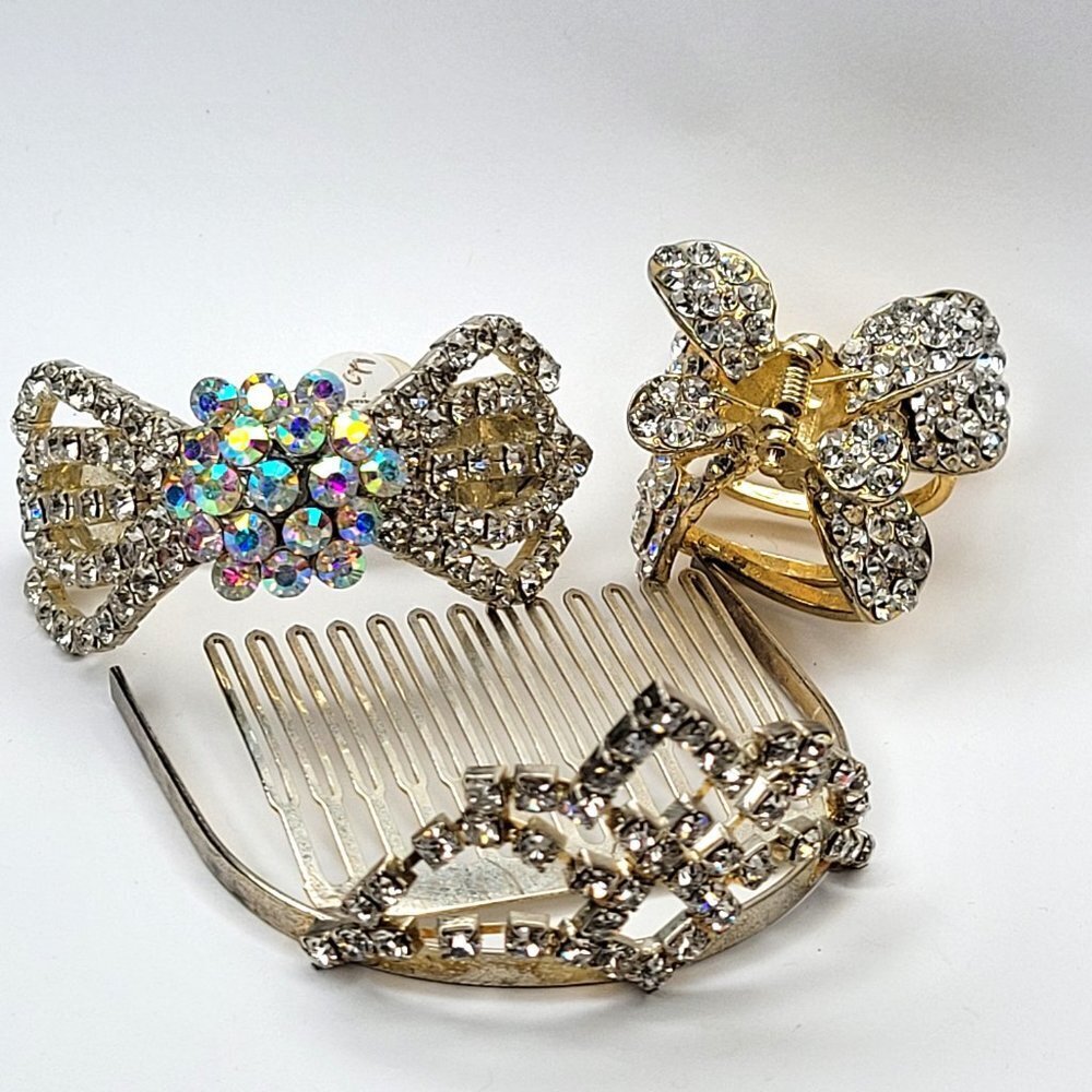 Girls Teens Kids Tiara and Hair Clips Crystal Hair Accessories - Set of 3